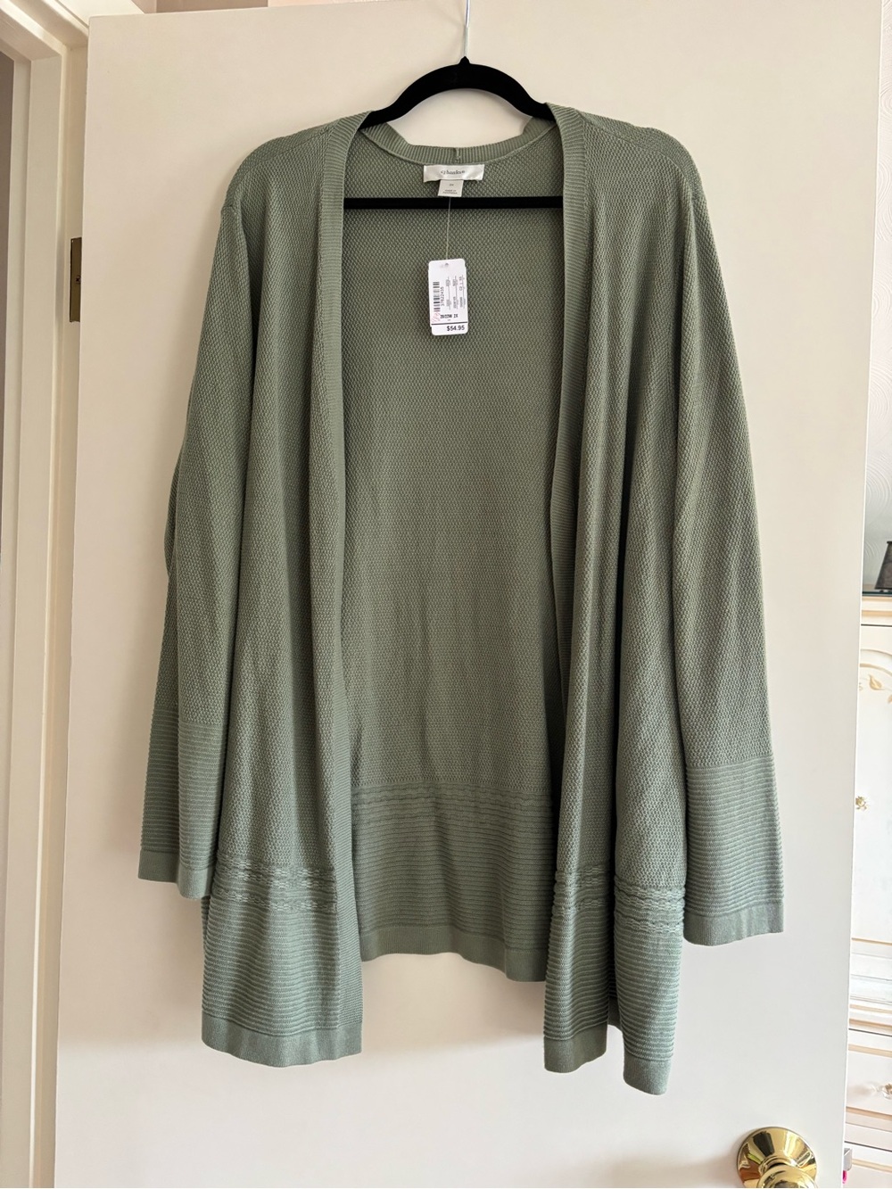 CJ Banks Light Sage Open-Front Cardigan